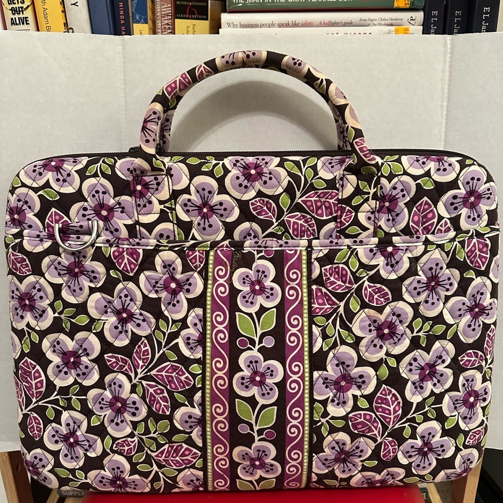 3 piece set- Vera Bradley Purple and Green Floral Tote, hard case, and key chain